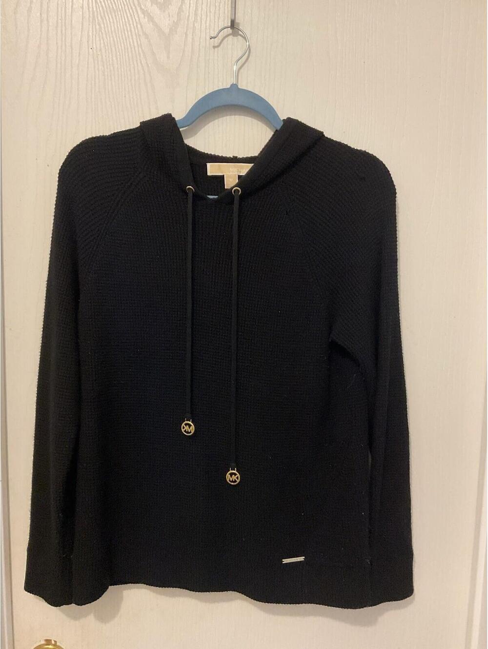 Michael Kors Black Waffle Knit Hoodie Medium NEW